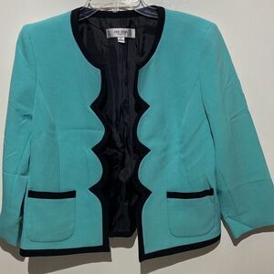 Jones Studio Separates Women's Teal Green Scallop Edge Open Front Blazer Size 6P